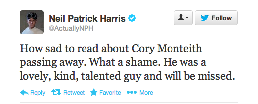 Neil Patrick Harris's Reaction to Cory Monteith's Death